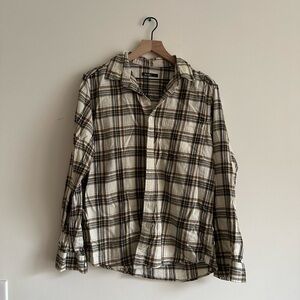 Men's Plaid Shirt - Cream and Brown
